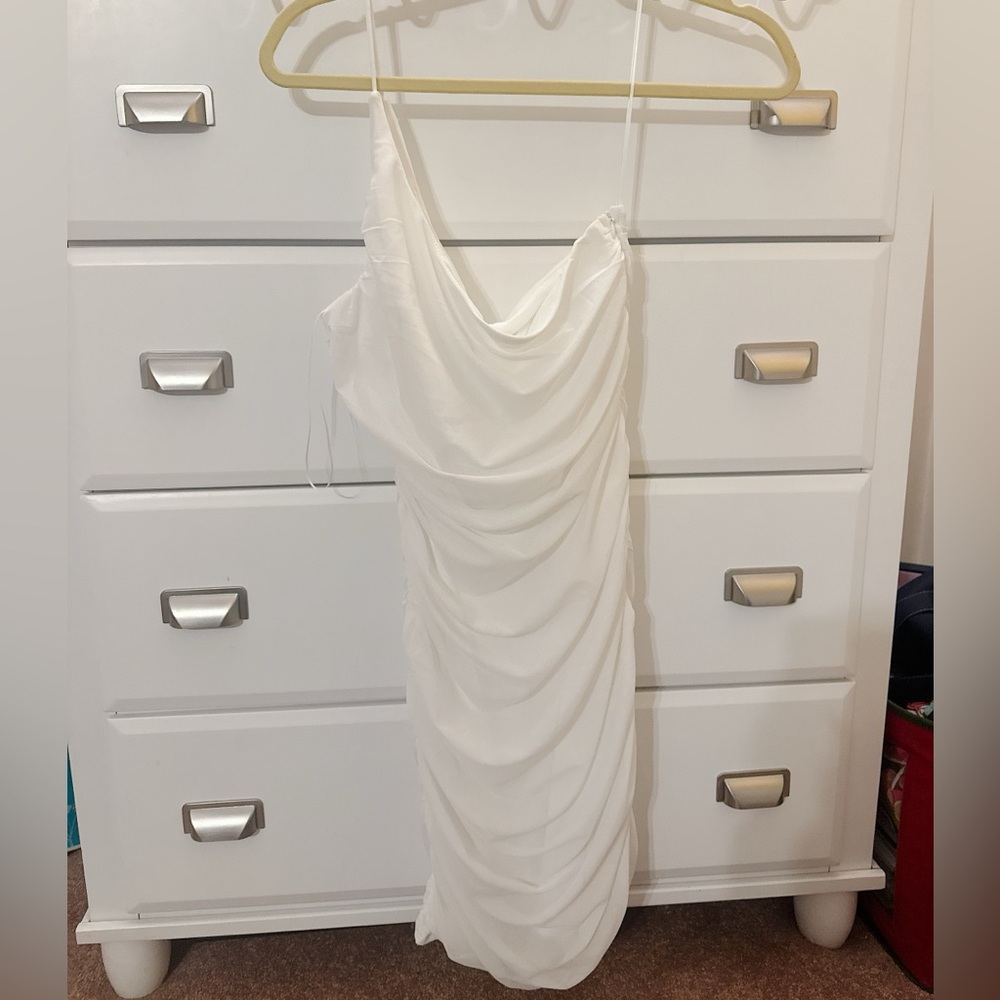 Princess Polly White Draped Mini Dress (one shoulder!)